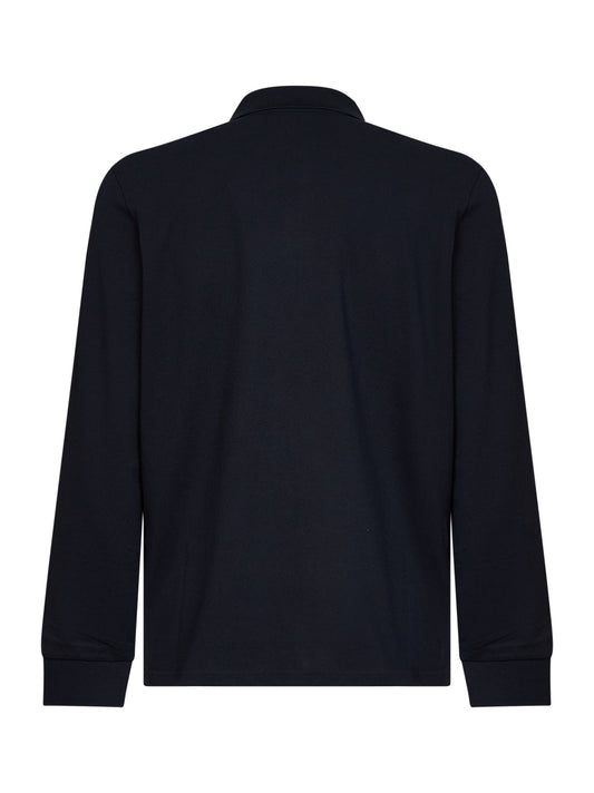 Blue cotton piqué long-sleeved polo shirt with logo