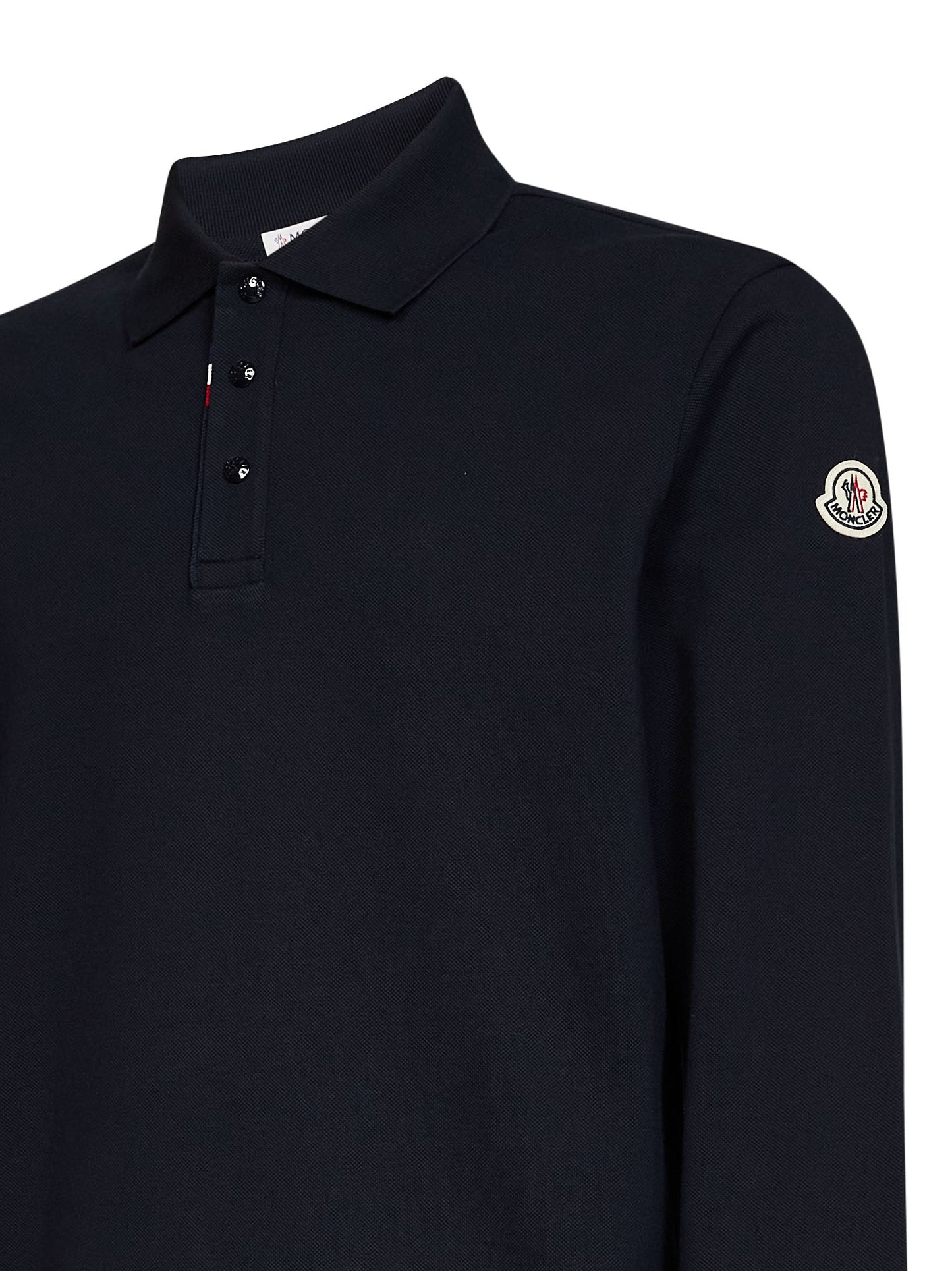 Blue cotton piqué long-sleeved polo shirt with logo