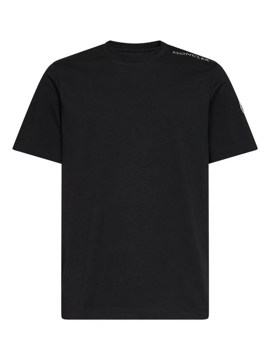 T-shirt girocollo in jersey di cotone nero con logo