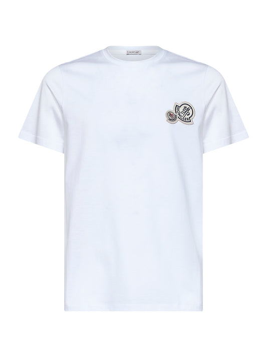 White cotton jersey T-shirt with double logo patch