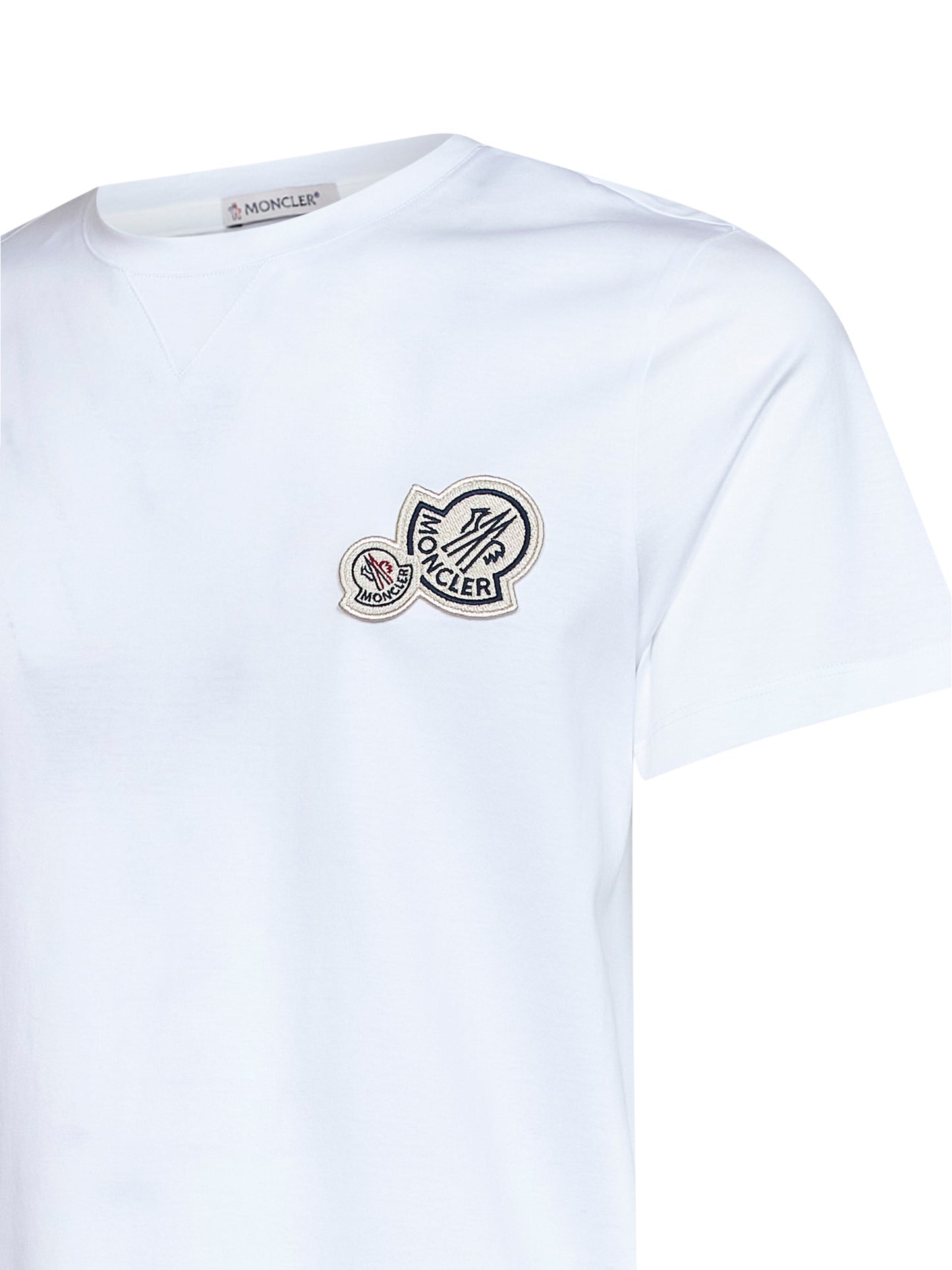 White cotton jersey T-shirt with double logo patch