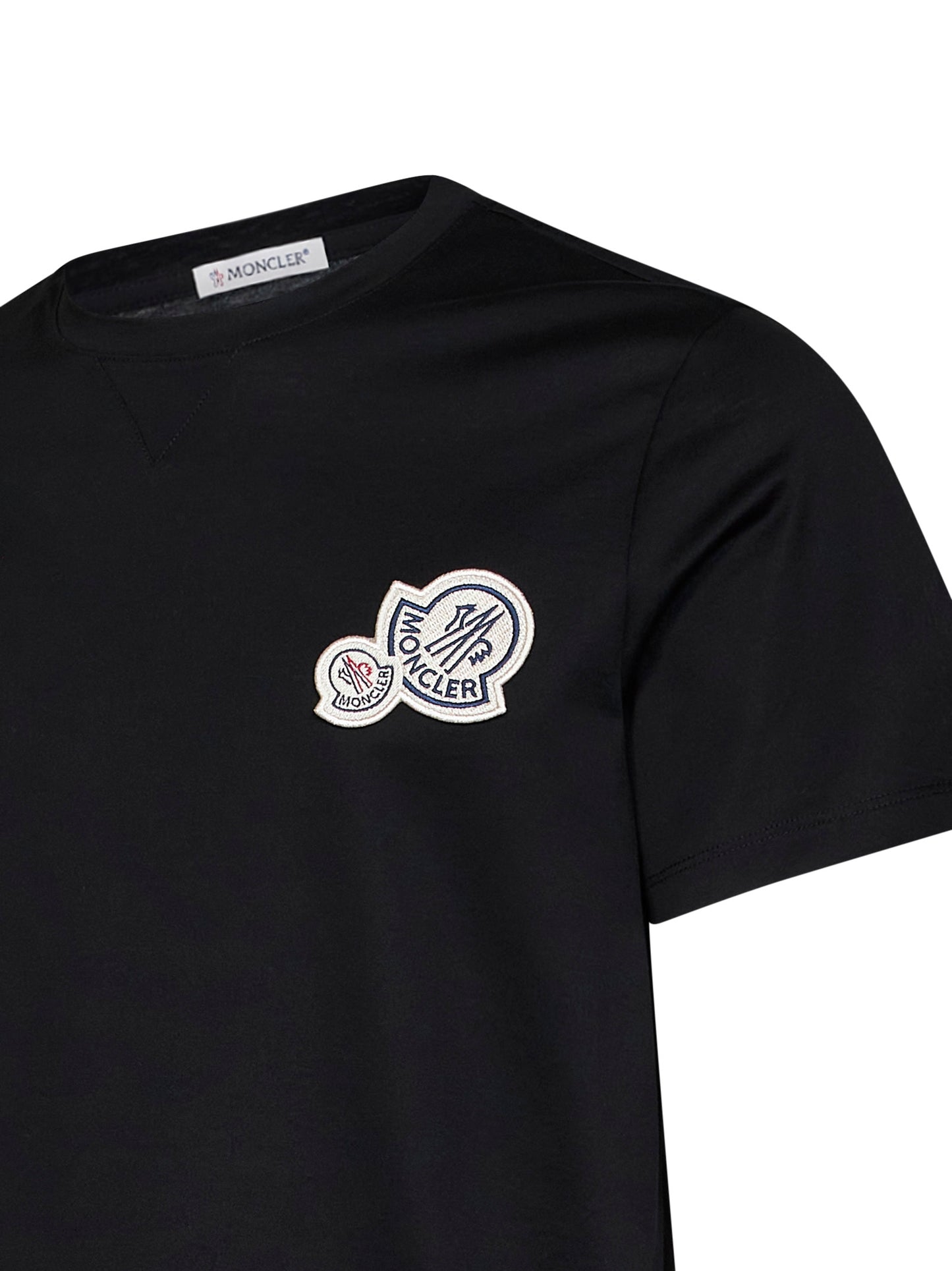 T-shirt in jersey di cotone nero con doppia patch logo