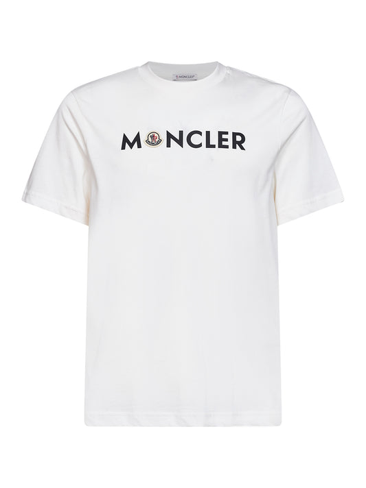 T-shirt logata in jersey di cotone bianco