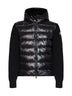 Cardigan imbottito con zip e cappuccio in maglia e nylon nero