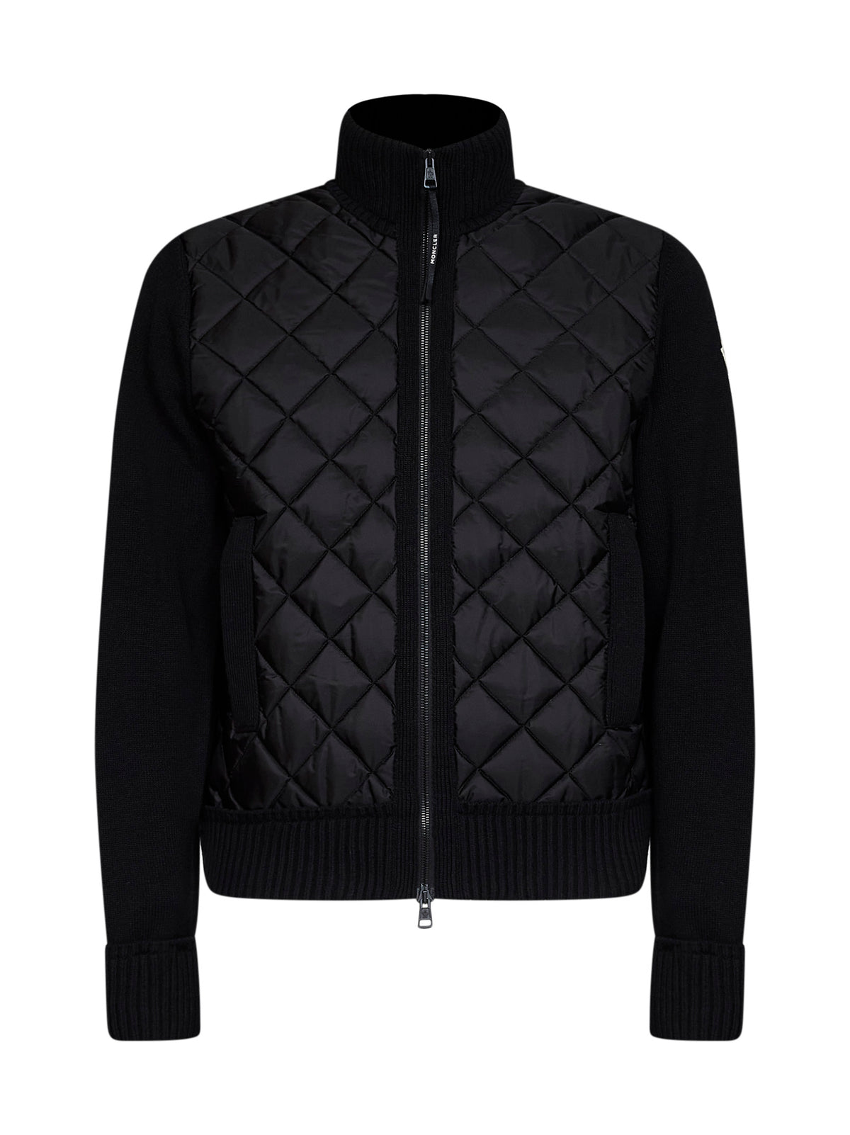 Black wool and cashmere blend zip-up padded cardigan