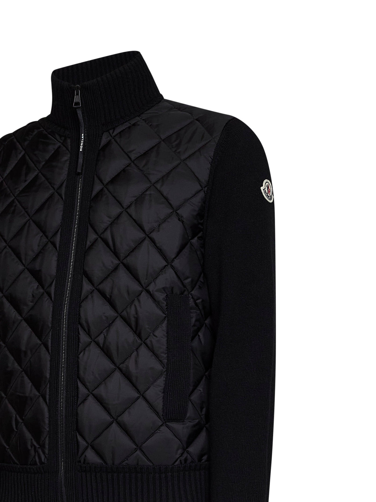 Black wool and cashmere blend zip-up padded cardigan