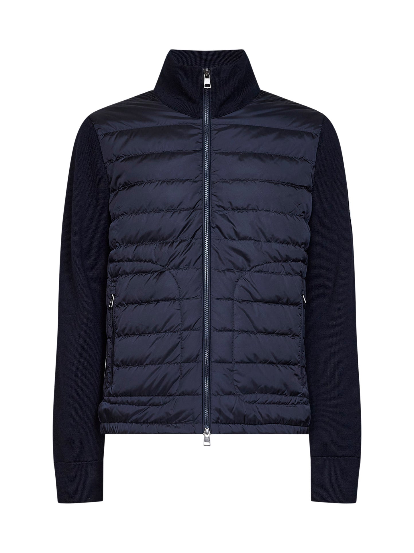 Navy blue wool blend zip-up padded cardigan