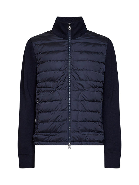 Navy blue wool blend zip-up padded cardigan