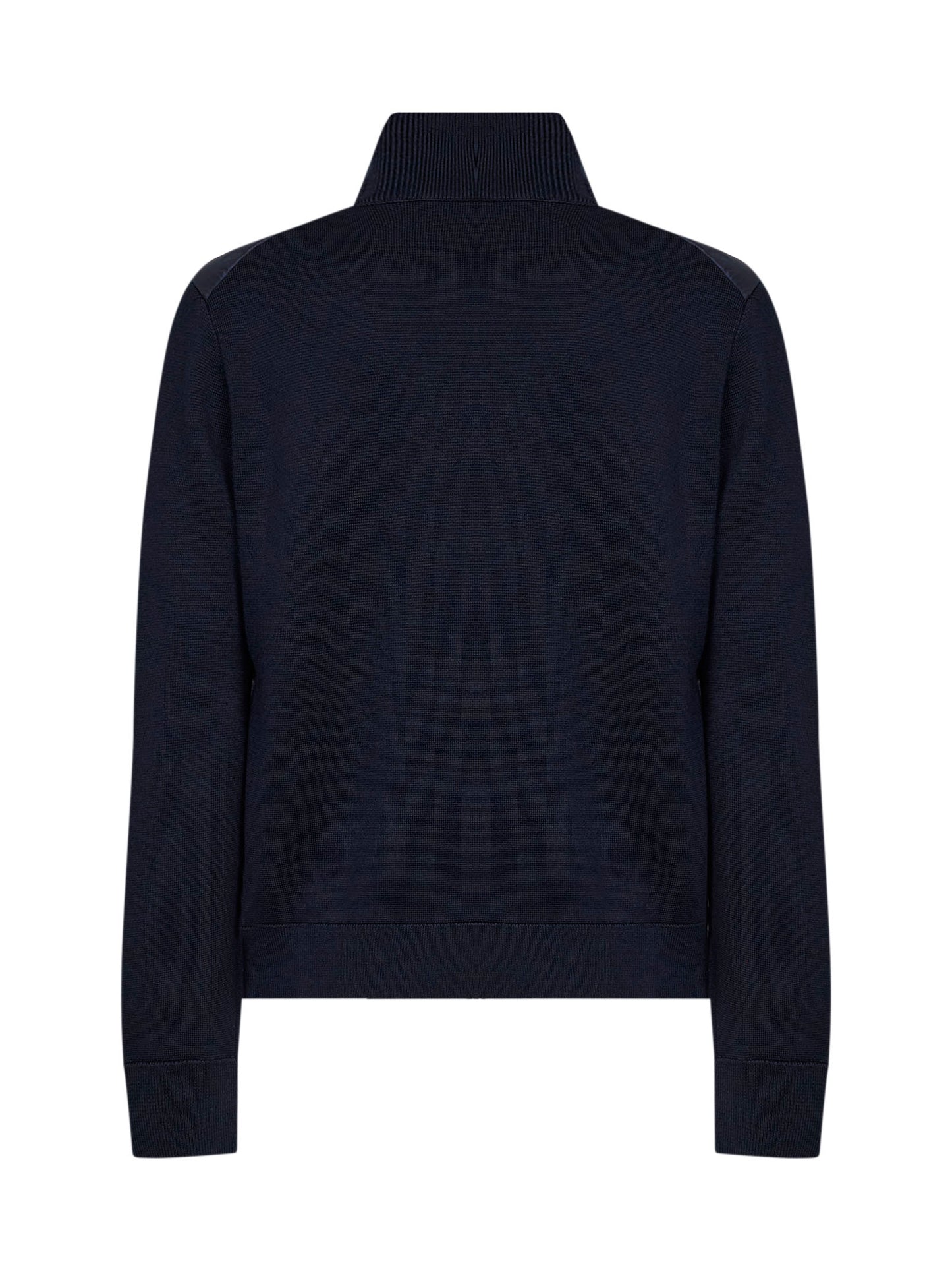 Navy blue wool blend zip-up padded cardigan
