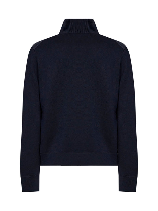Navy blue wool blend zip-up padded cardigan