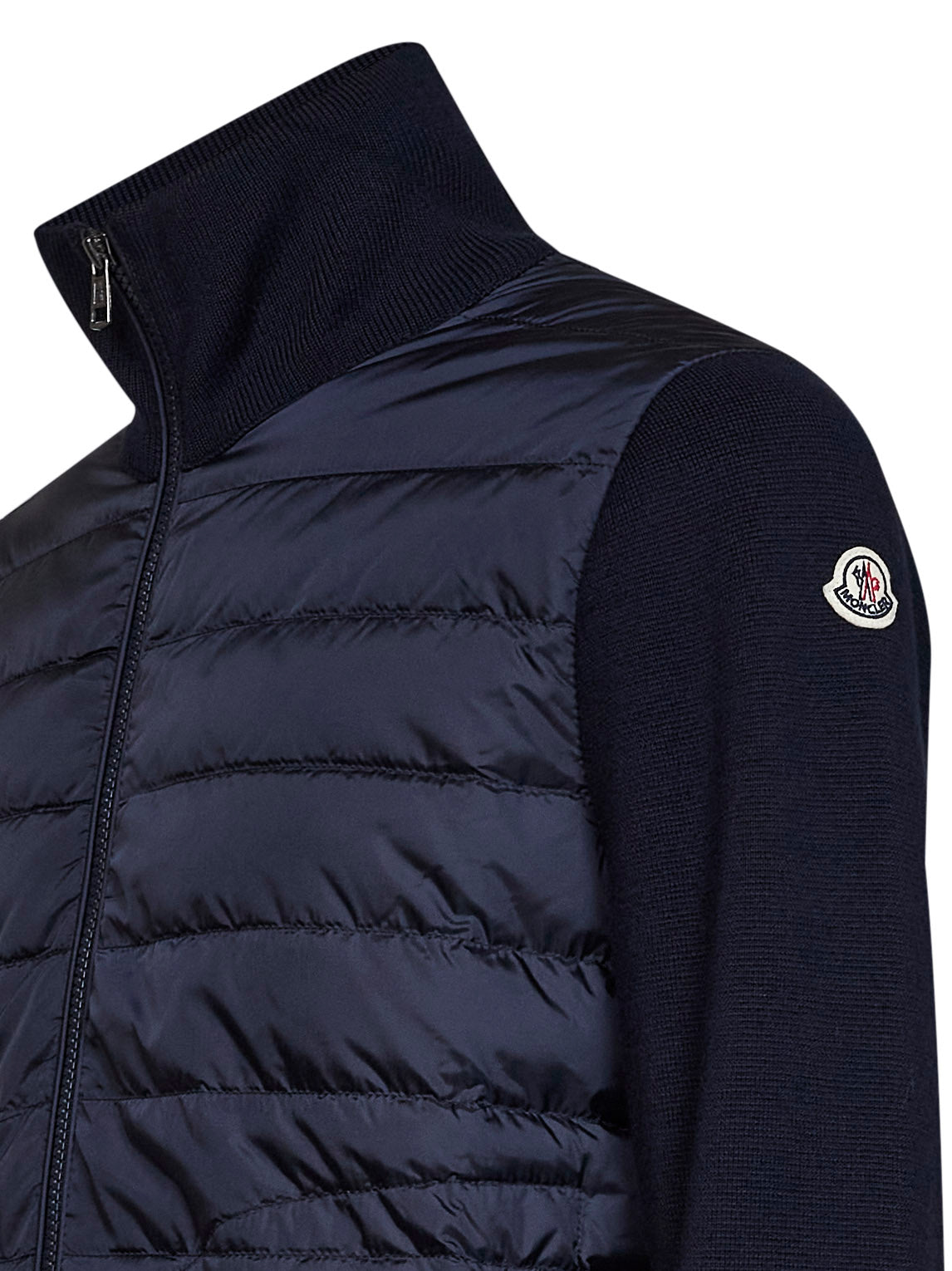 Navy blue wool blend zip-up padded cardigan