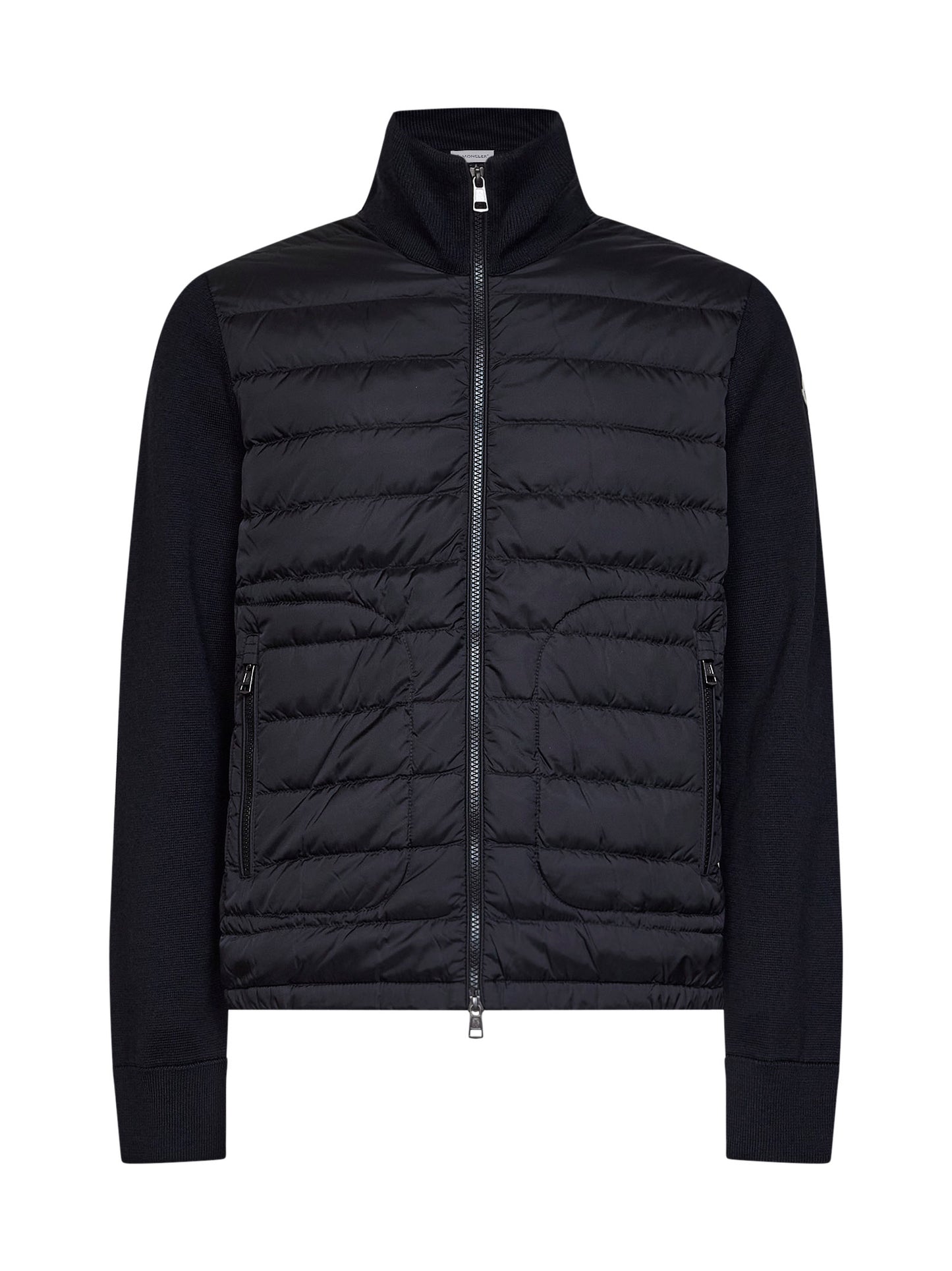 Cardigan imbottito con zip in misto lana nero
