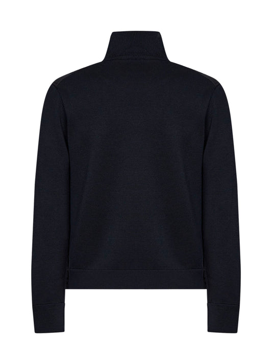 Black wool blend zip-up padded cardigan