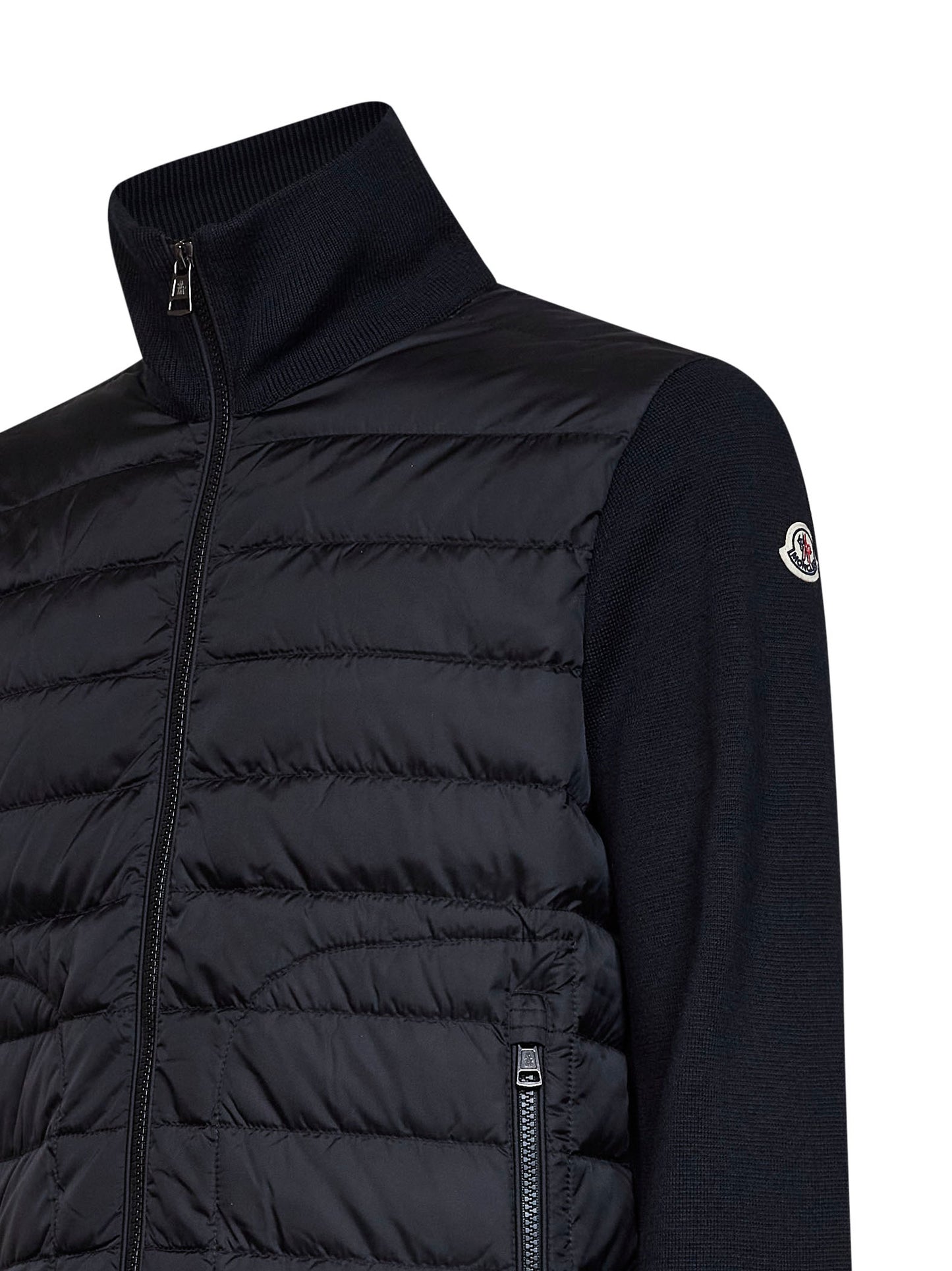 Cardigan imbottito con zip in misto lana nero