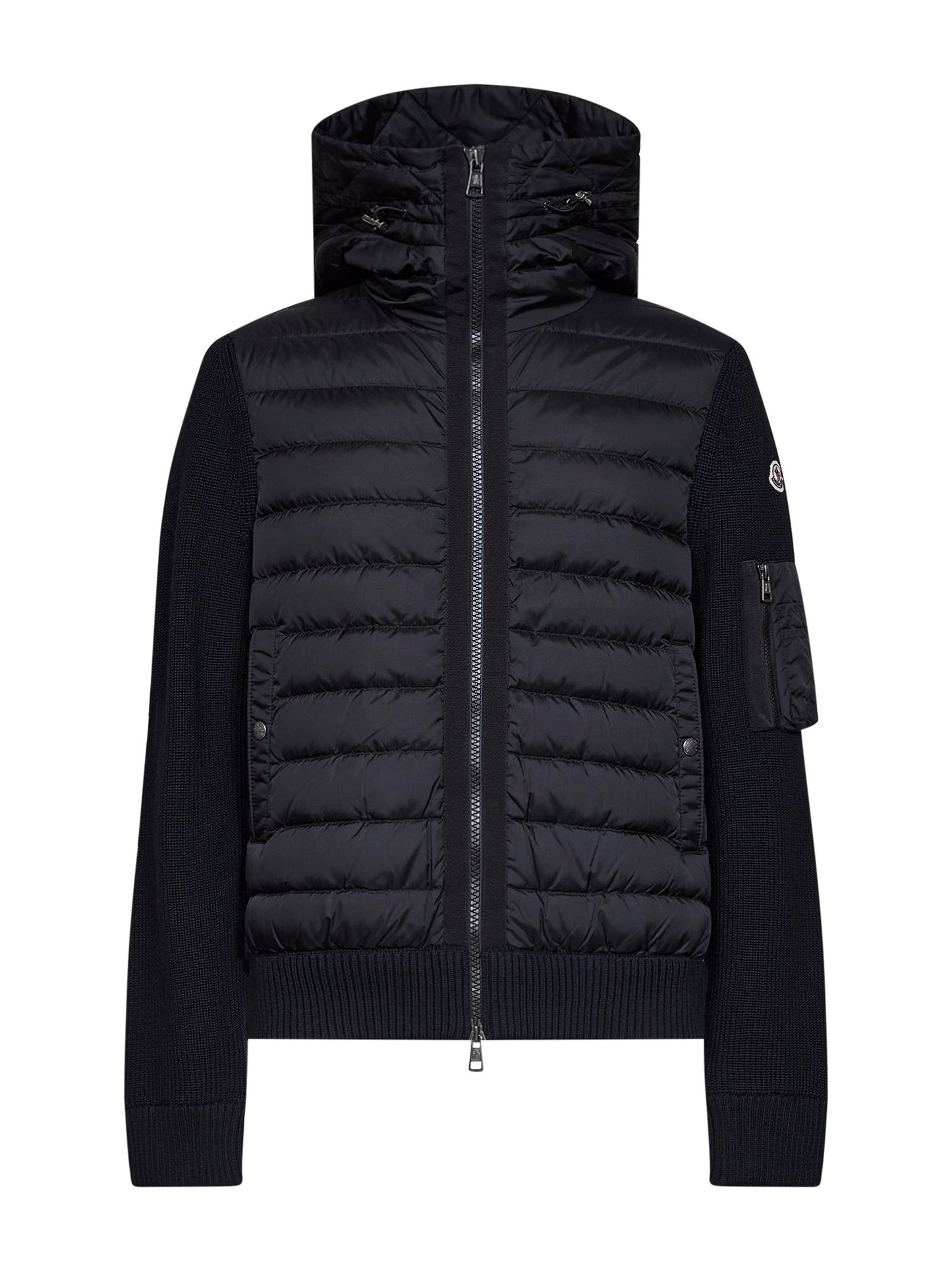 Black padded zip-up hooded cardigan