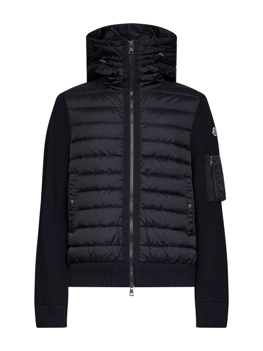 Black padded zip-up hooded cardigan