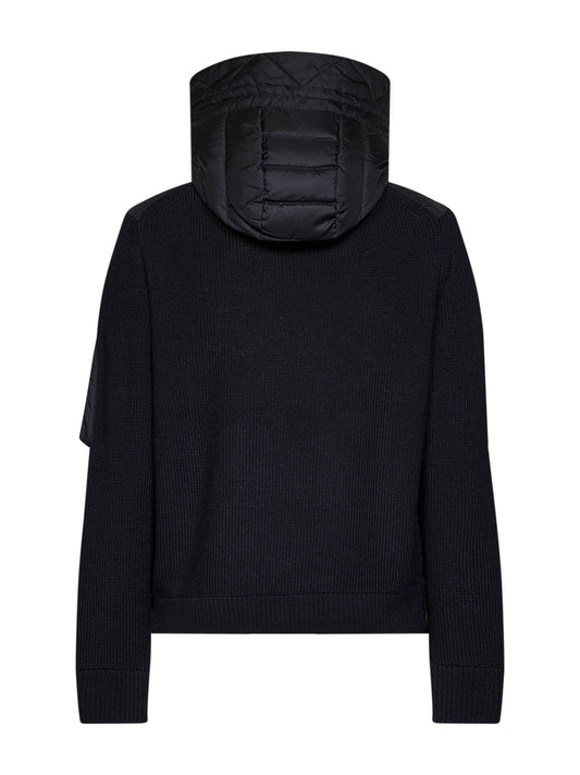 Black padded zip-up hooded cardigan