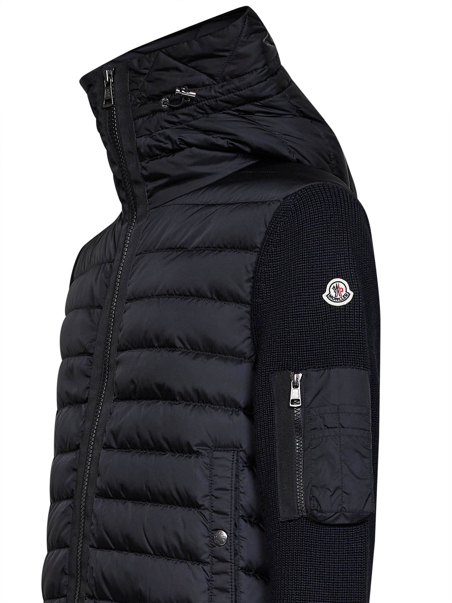 Black padded zip-up hooded cardigan