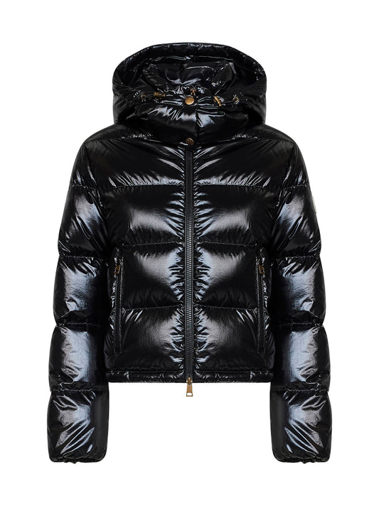 Black Niveole short hooded down jacket