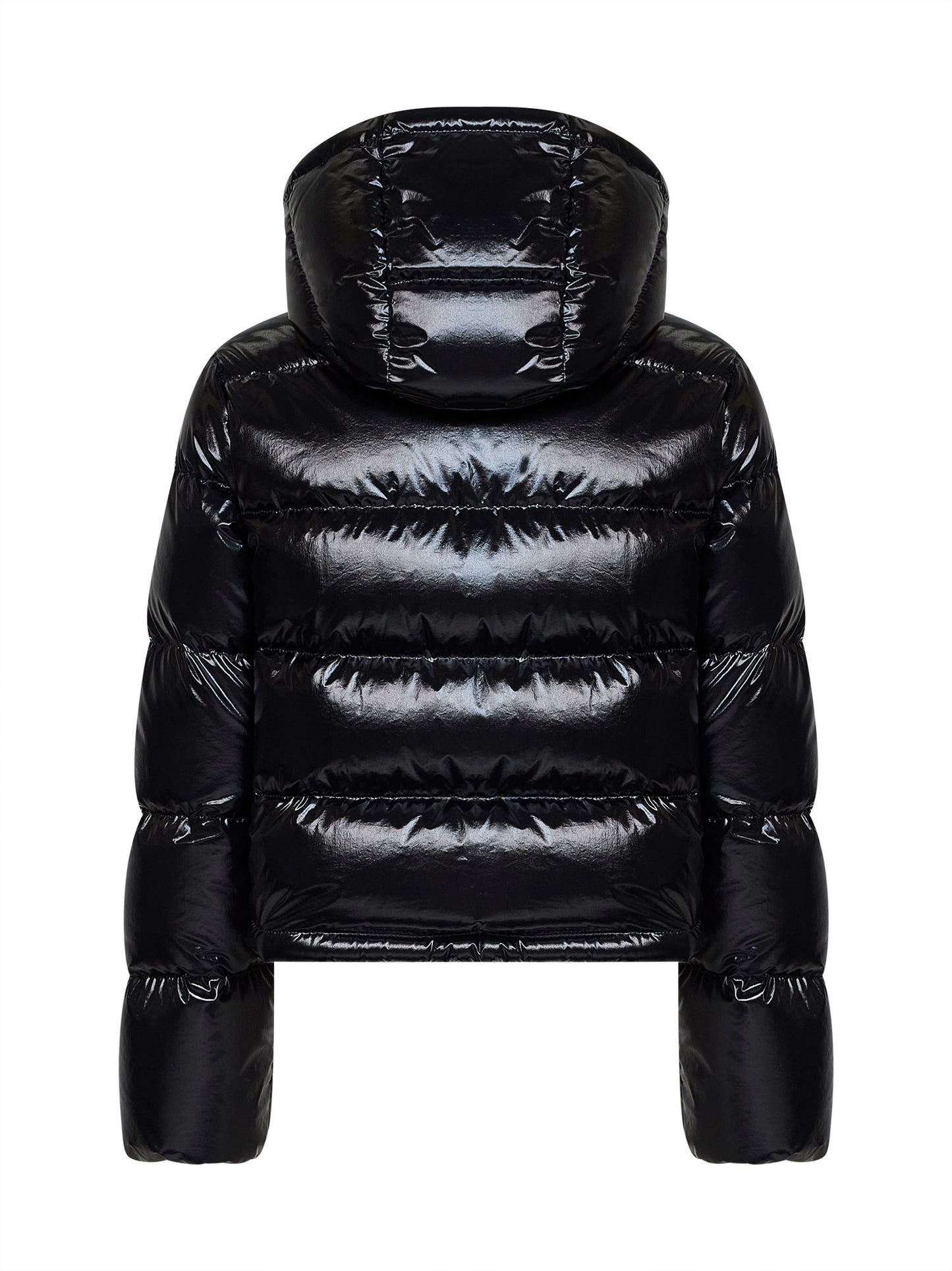 Black Niveole short hooded down jacket
