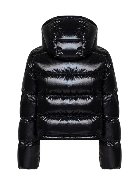 Black Niveole short hooded down jacket