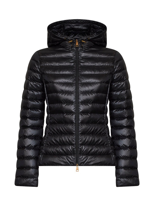 Black Igelhood packable short hooded down jacket
