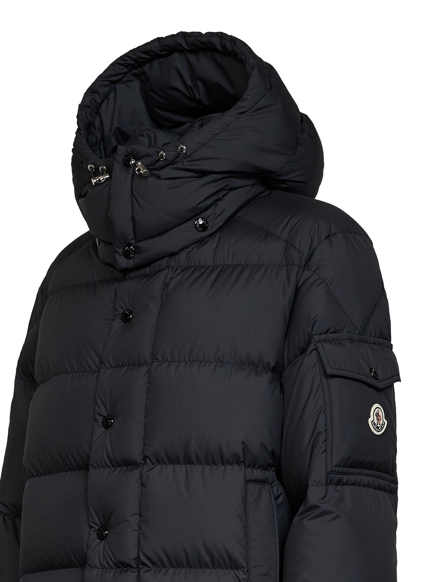 Black Moncler Maya 70 short hooded down jacket