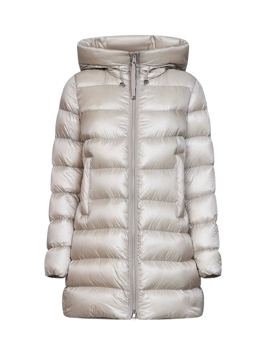 Light beige Suyenne midi hooded down jacket