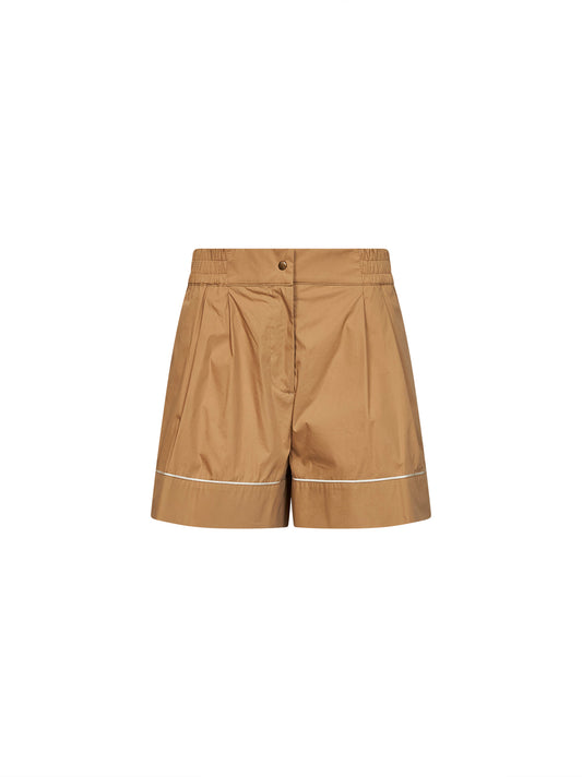 Beige cotton blend tailored shorts