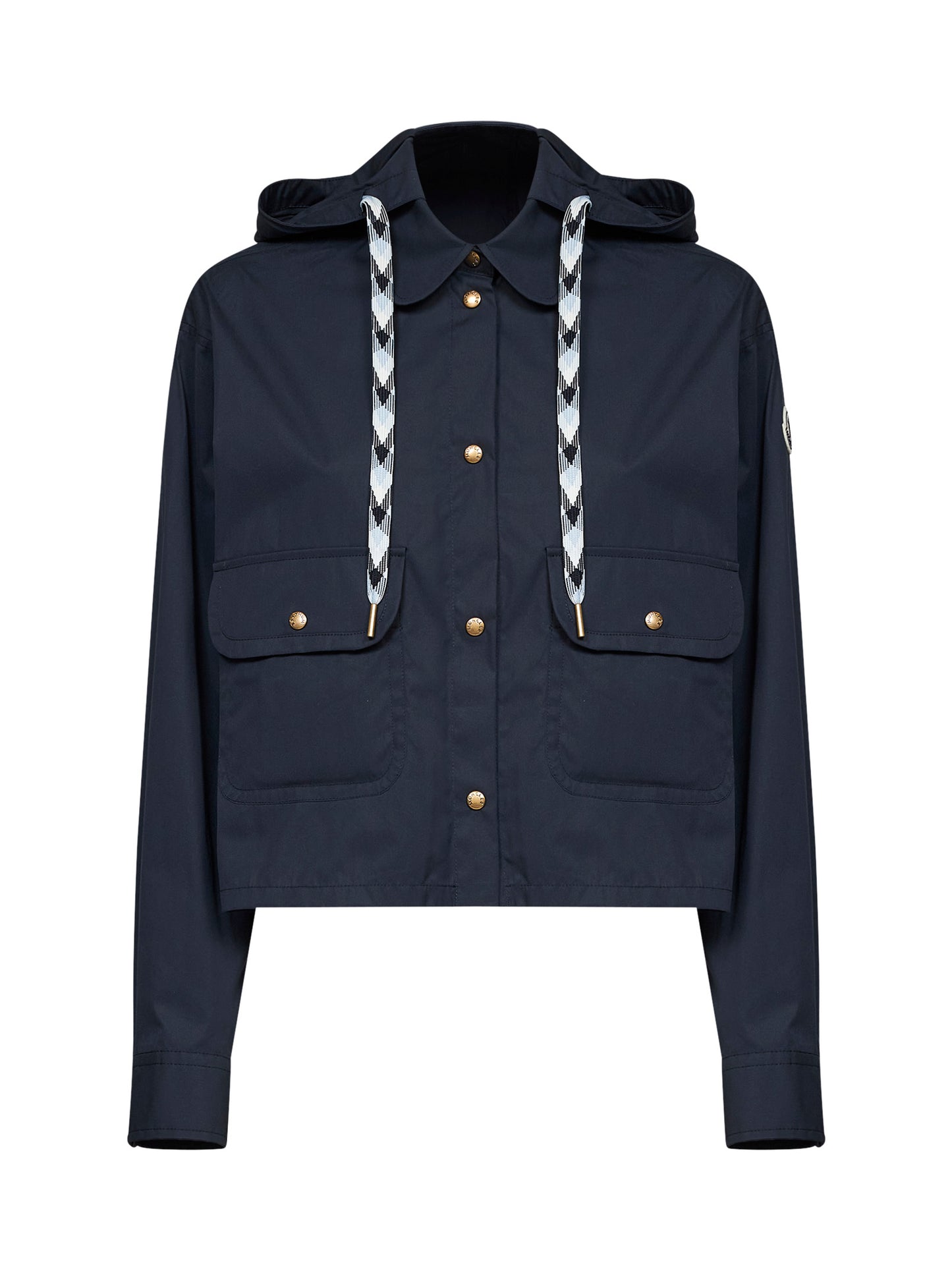 Navy blue cotton blend hooded overshirt