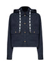 Navy blue cotton blend hooded overshirt