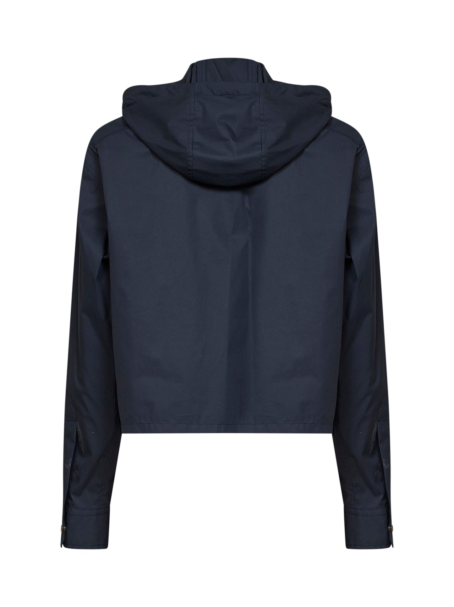 Navy blue cotton blend hooded overshirt