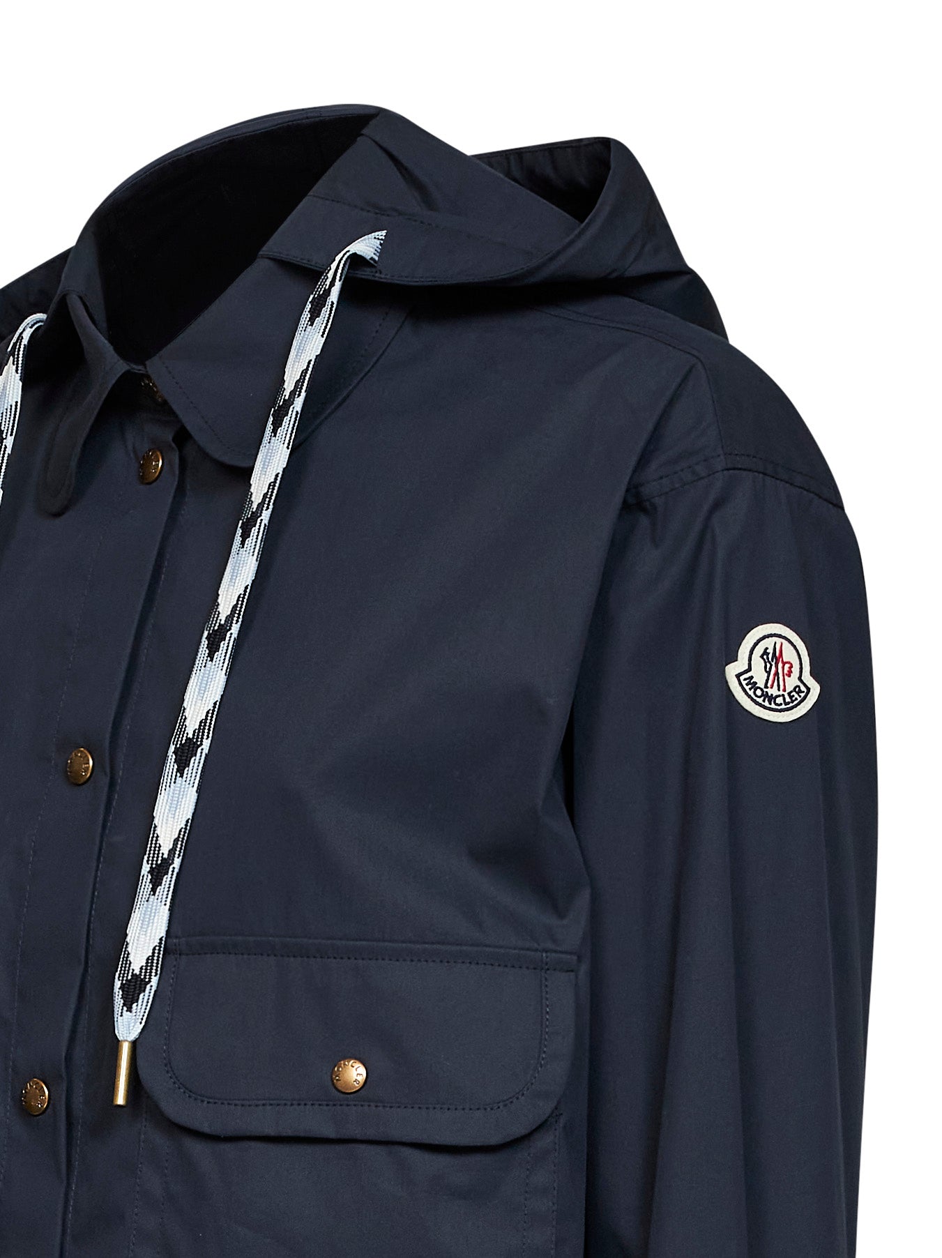 Navy blue cotton blend hooded overshirt