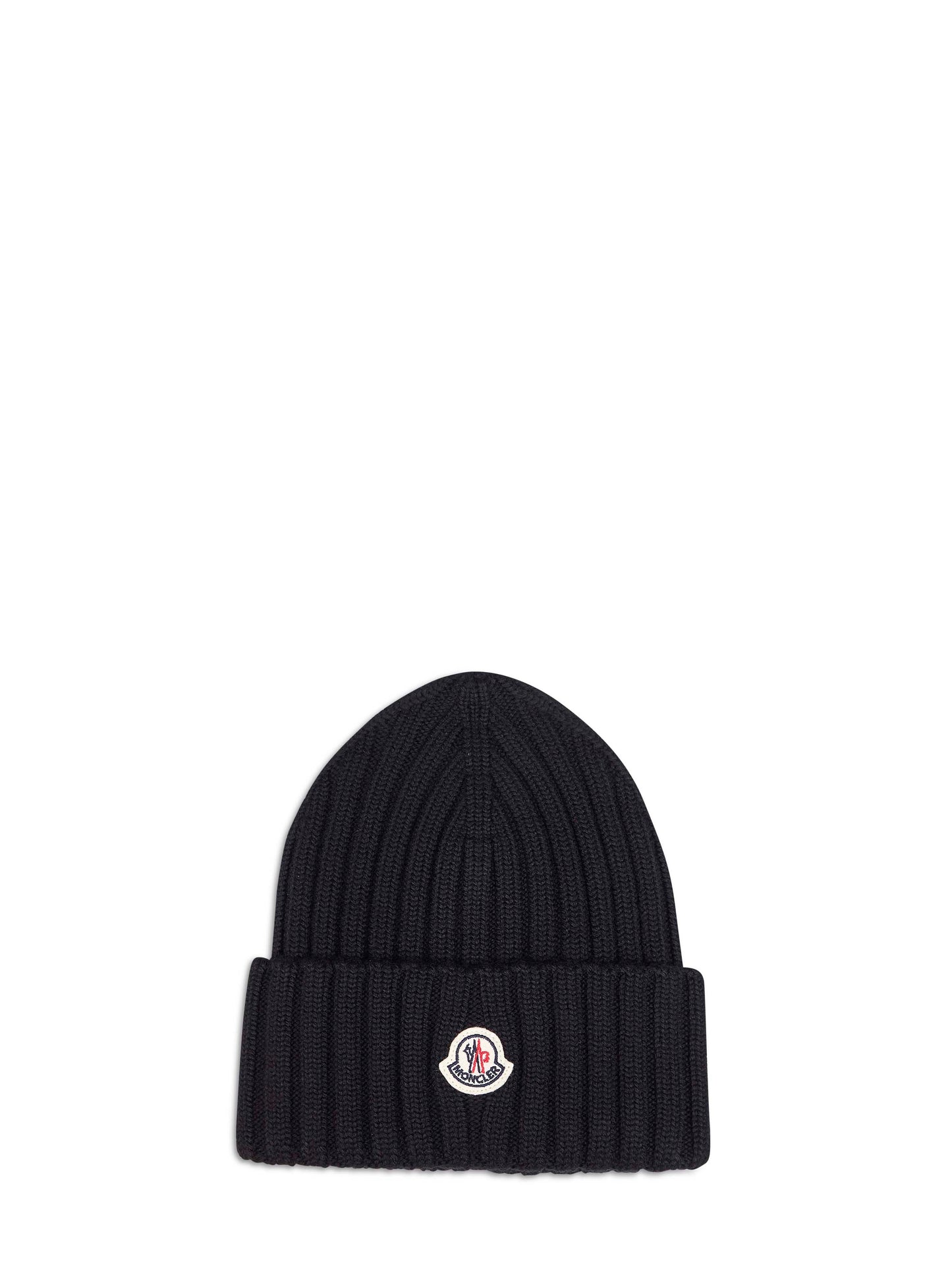 Berretto in maglia di lana a coste nera con patch logo