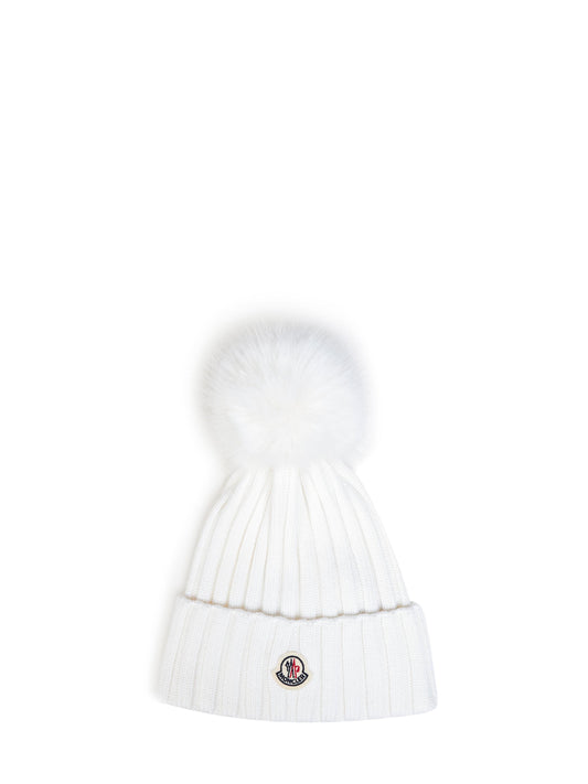 Natural wool pom-pom beanie