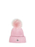 Berretto in lana rosa pastello con pompon<BR/>