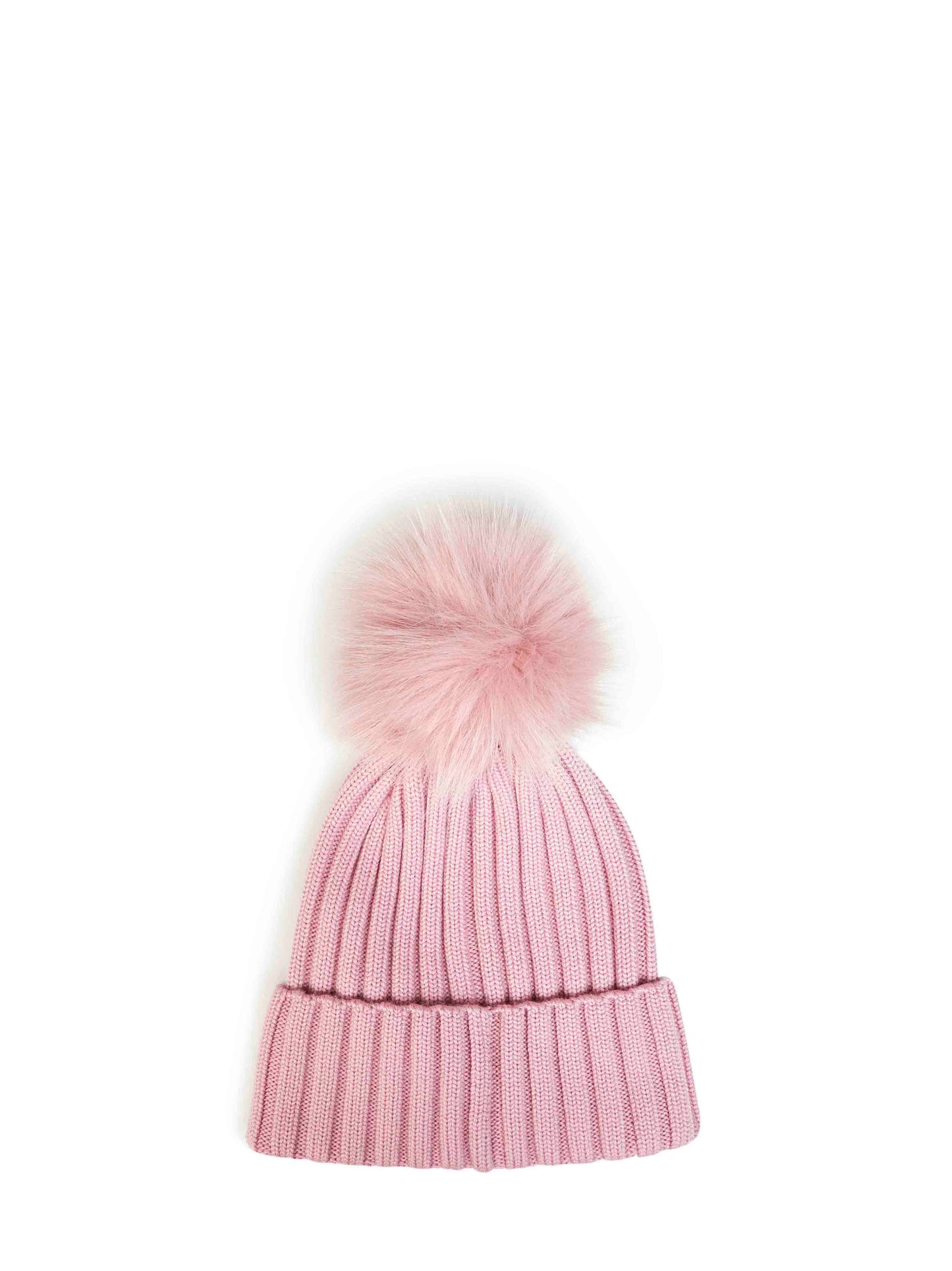 Berretto in lana rosa pastello con pompon<BR/>