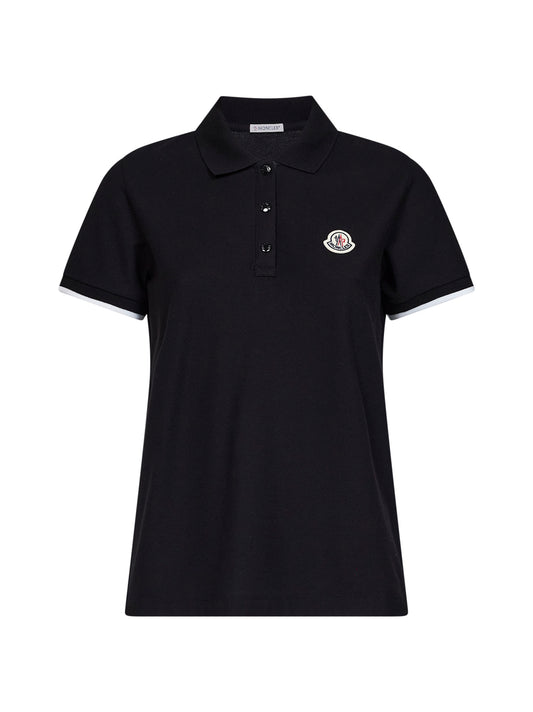 Black cotton piqué polo shirt