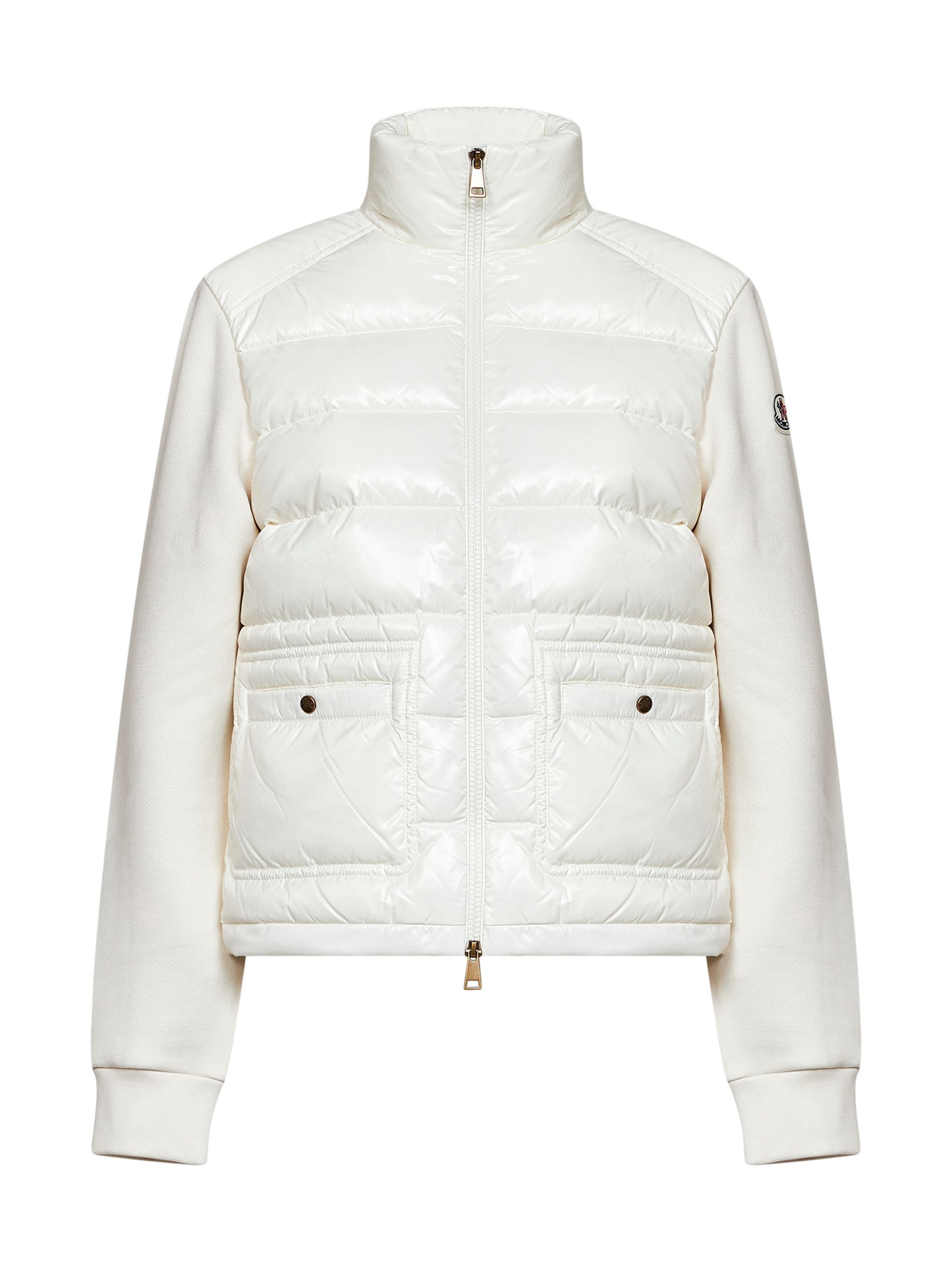 White fleece and padded nylon zip-up sweatshirt