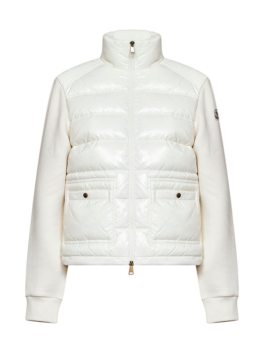 White fleece and padded nylon zip-up sweatshirt