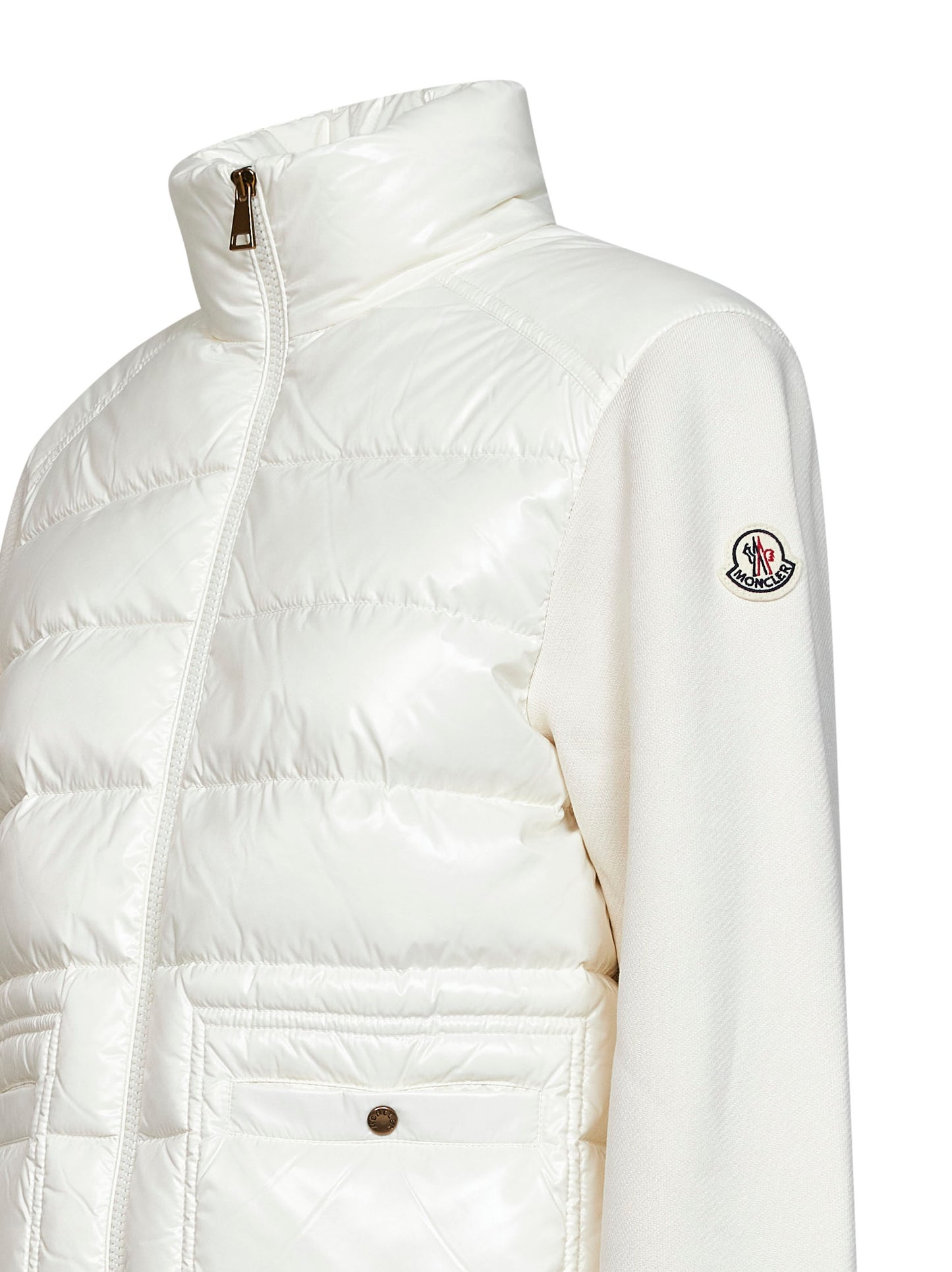 White fleece and padded nylon zip-up sweatshirt