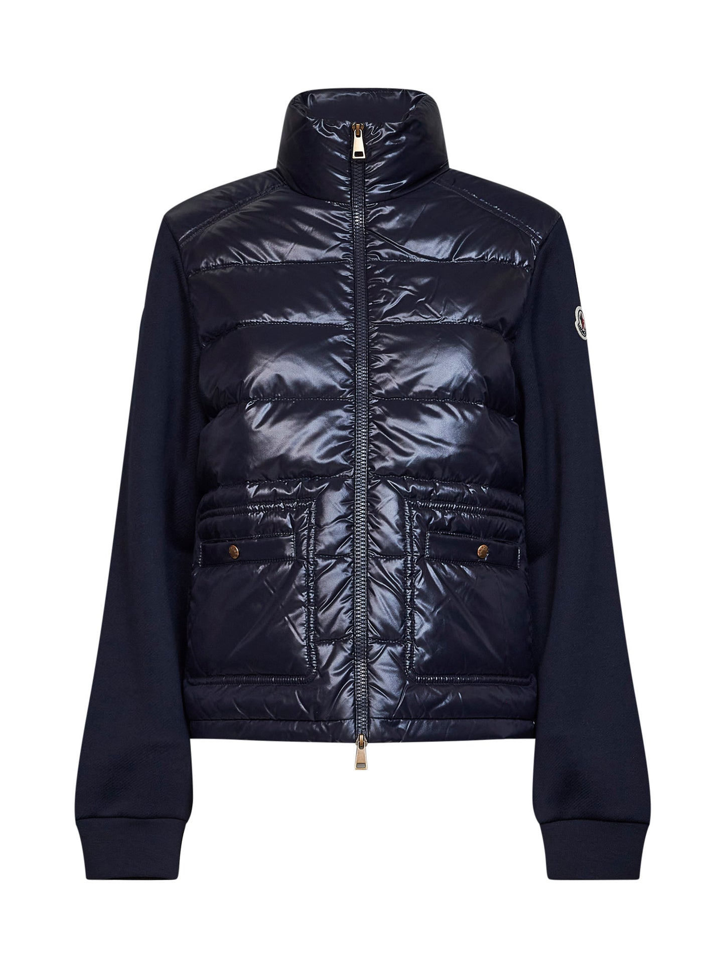 Felpa con zip in pile e nylon imbottito blu navy