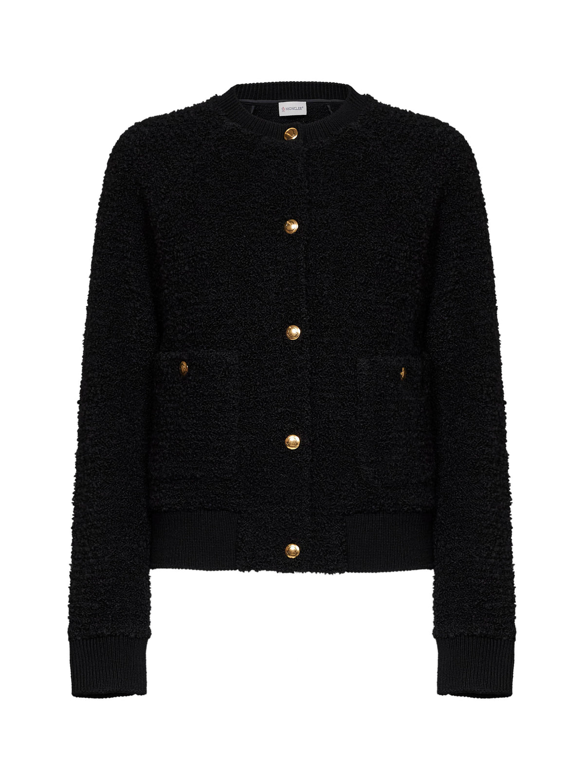 Black bouclé knit cardigan