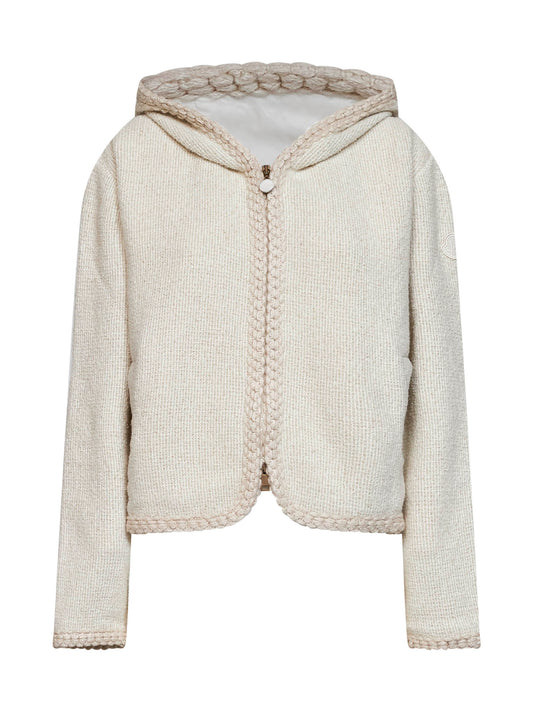 Ivory white waffle knit zip-up hoodie