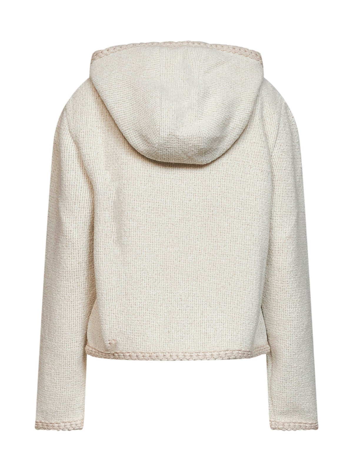 Felpa con zip e cappuccio a nido d'ape bianco avorio