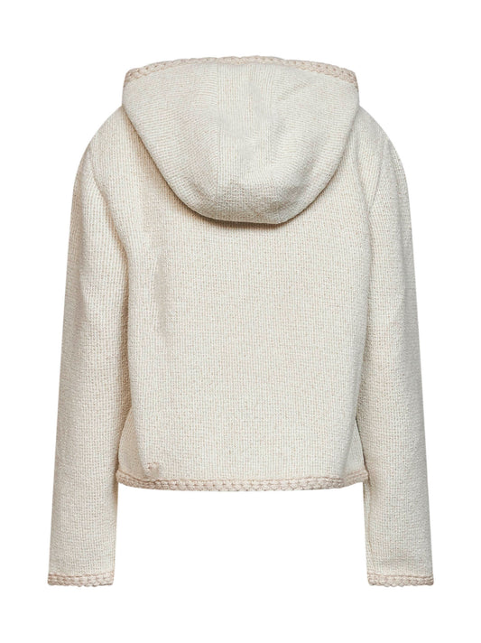 Ivory white waffle knit zip-up hoodie