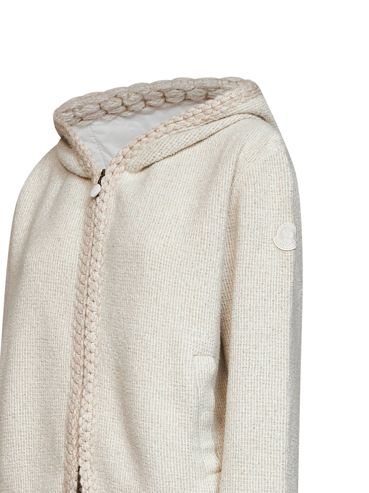 Felpa con zip e cappuccio a nido d'ape bianco avorio