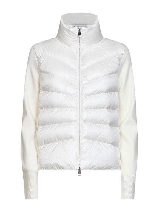 White wool zip-up padded cardigan