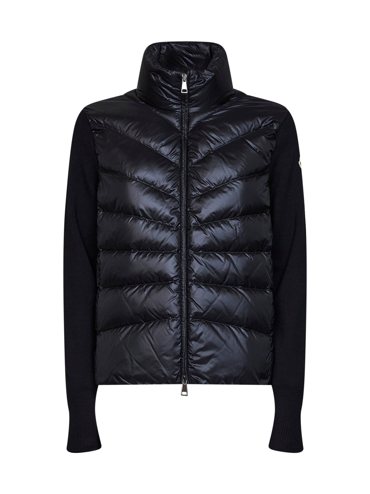 Black wool zip-up padded cardigan