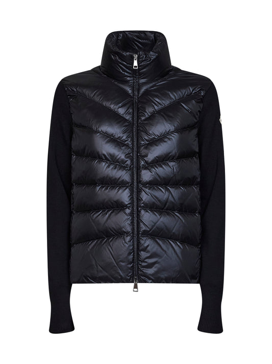 Black wool zip-up padded cardigan
